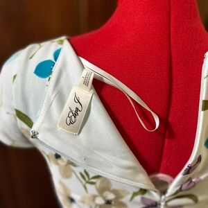 Eliza J White Floral Sheath Dress with Blue, Green & Tan Accents